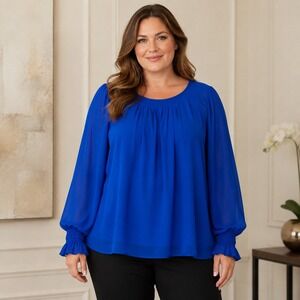 Banana Republic Cobalt Blue Pleated Tie Back Smocked Cuff Blouse Large